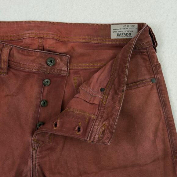 Diesel Safado Jeans Mens 34x32 Red Wash 0J824 Slim Straight Button Fly USA Made - Picture 10 of 14